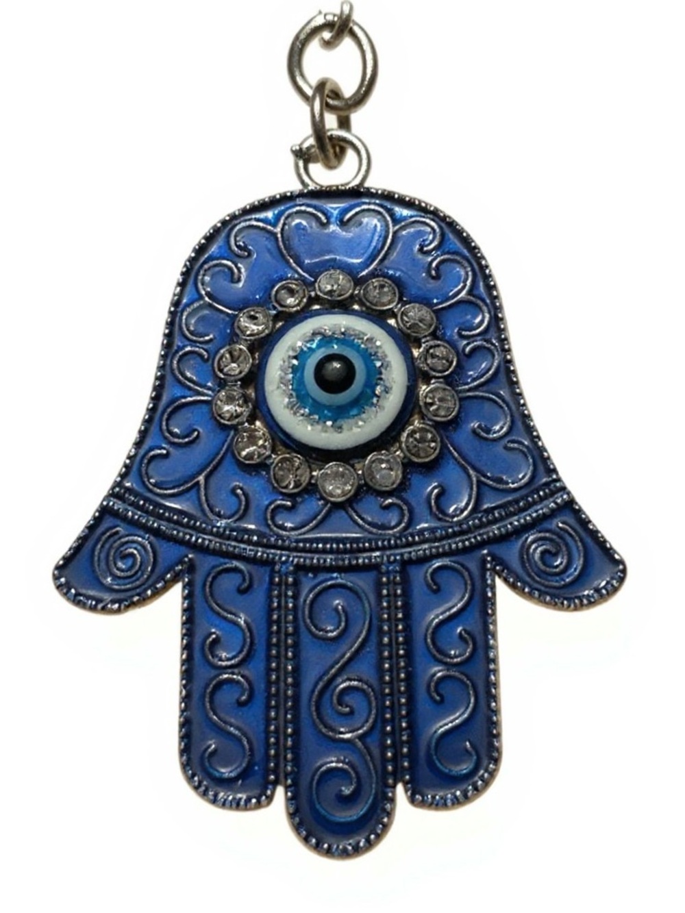 Blue Hamsa Hand Evil Eye Bag Charm Keychain NWOT - Picture 2 of 3